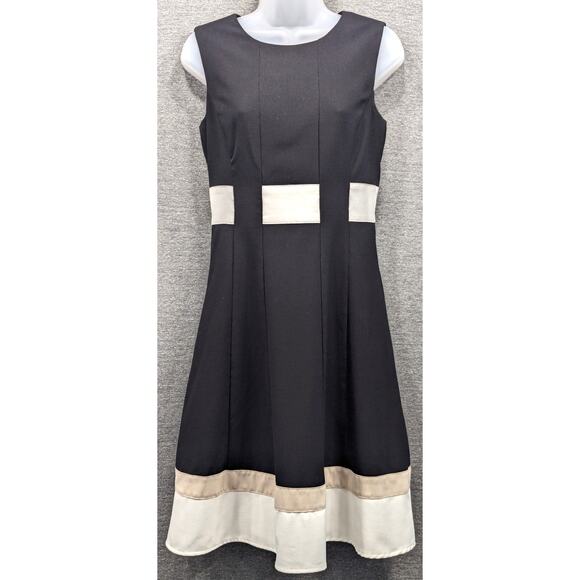 CALVIN KLEIN Dress - Black/White Stripe, Sleeveless, Zip Back, Size 2 - Picture 1 of 6